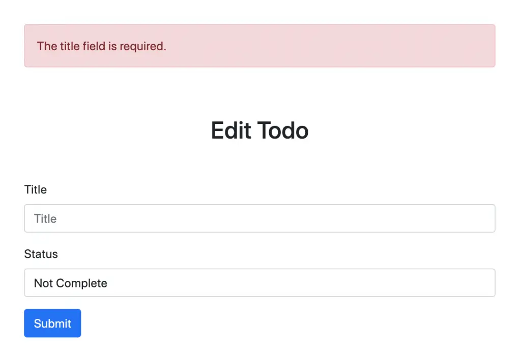 Edit View of Todo app with error message in laravel
